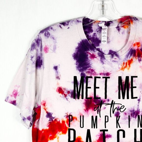 Meet Me at the Pumpkin Patch Large Tee Tie Dye Handmade Purple Orange 1317 - Picture 4 of 12